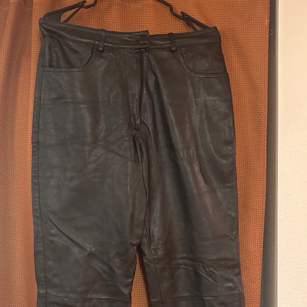 Harvé Benard Genuine Leather Pants Women’s Black Straight-Leg Lined Luxury